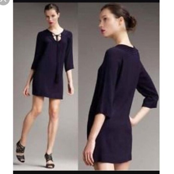 DVF Diane von Furstenberg Parlian midnight navy blue tie sheath dress new 4 - Picture 7 of 7